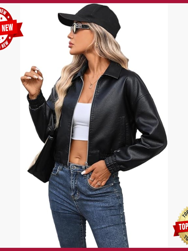 Faux Leather Bomber Jacket Zipper Closure Long Sleeve Casual Streetwear Coat